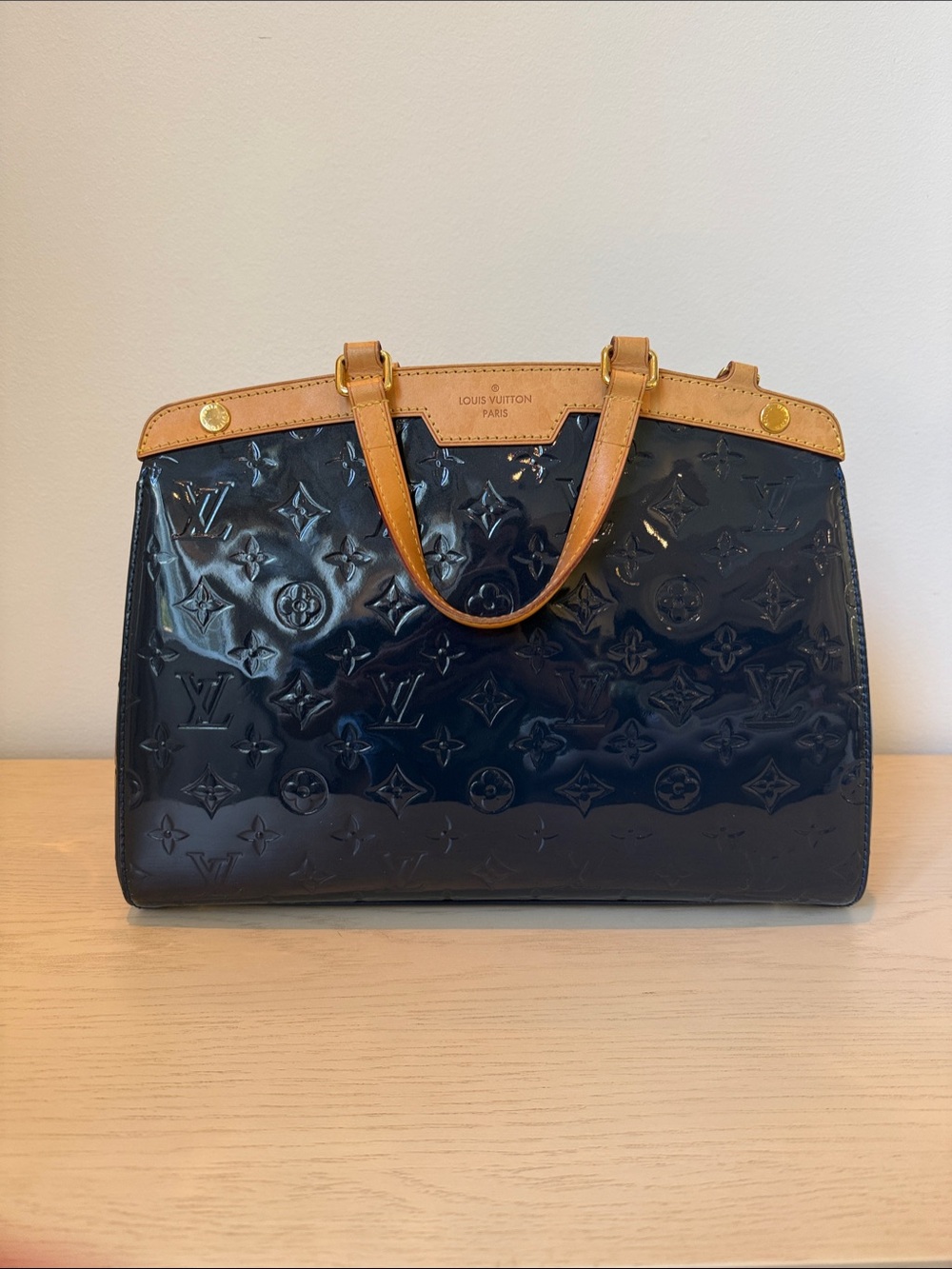 Louis Vuitton Black Vernis with Tan Leather Trim Satchel
